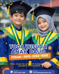 Produsen toga wisuda murah berkualitas untuk TK, SD, SMP, SMA hingga kampus. Tersedia paket lengkap, bahan nyaman, jahitan rapi, harga terjangkau.